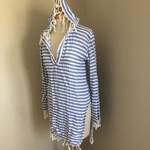 Turkish T stripe cotton tunic top hood coverup M L